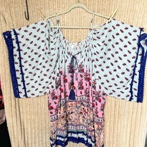 Chelsea & Violet Floral Blouse - Blue and Pink. Gypsy Boho